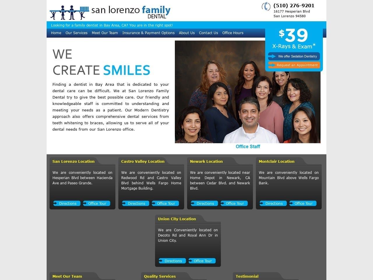 San Lorenzo Sleep Dentist Website Screenshot from sanlorenzofamilydental.com