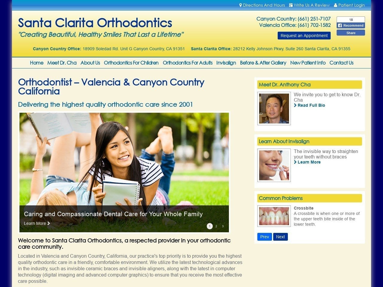 Santa Clarita Orthodontics Website Screenshot from santaclaritaorthodontics.com