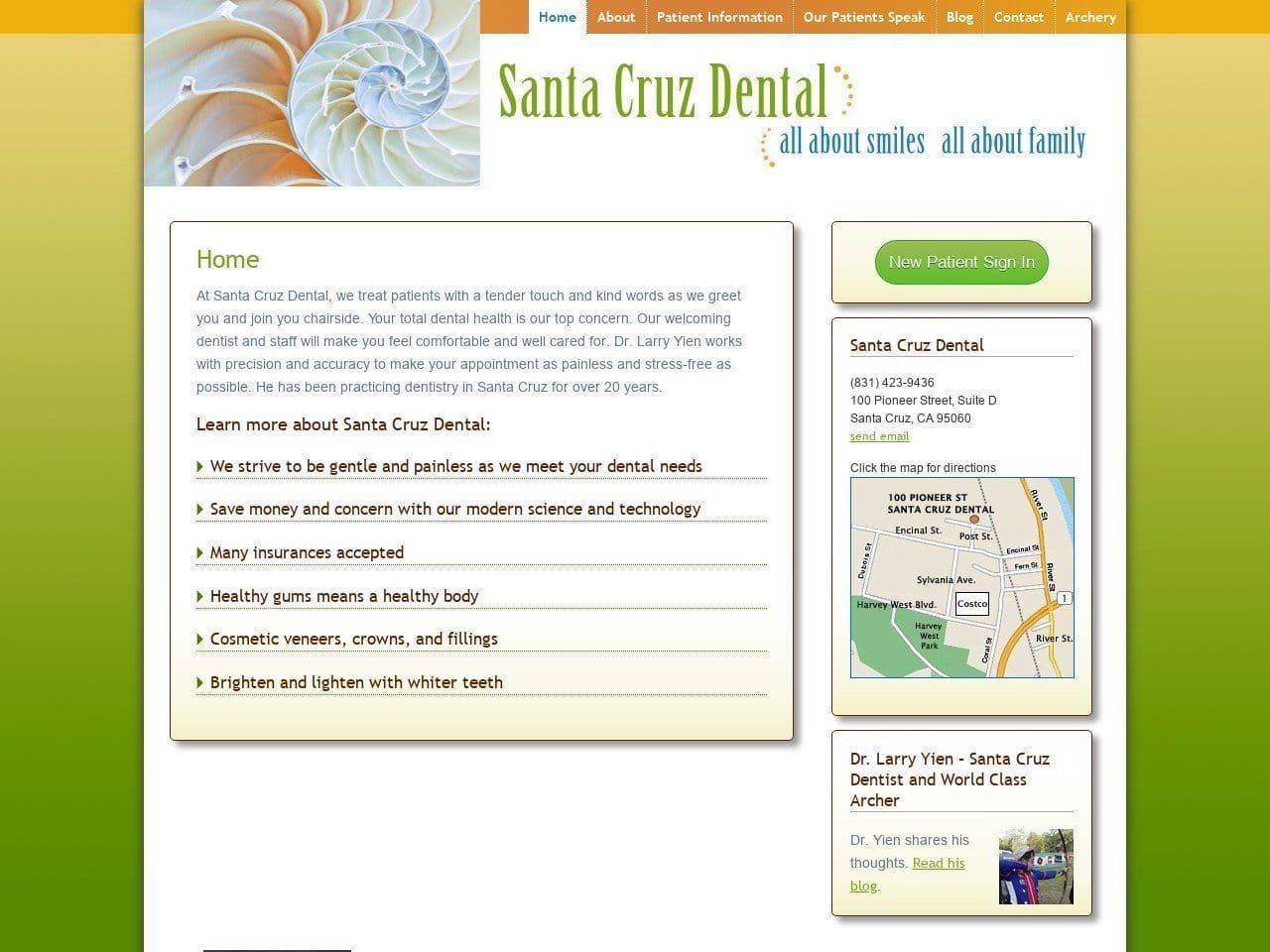 Santa Cruz Dental Care Website Screenshot from santacruzdental.com