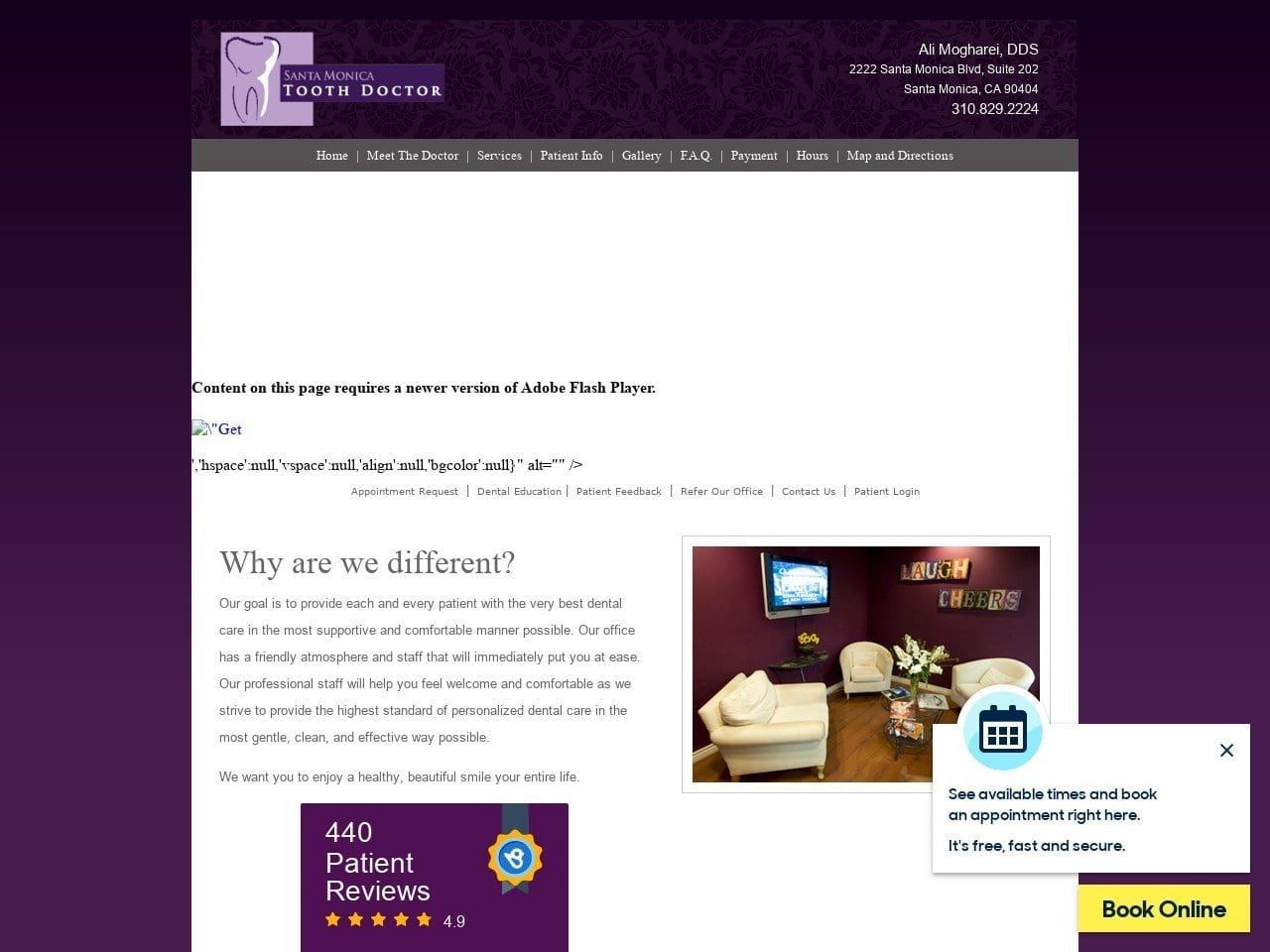 Dr. Ali Mogharei DDS Website Screenshot from santamonicatoothdr.com