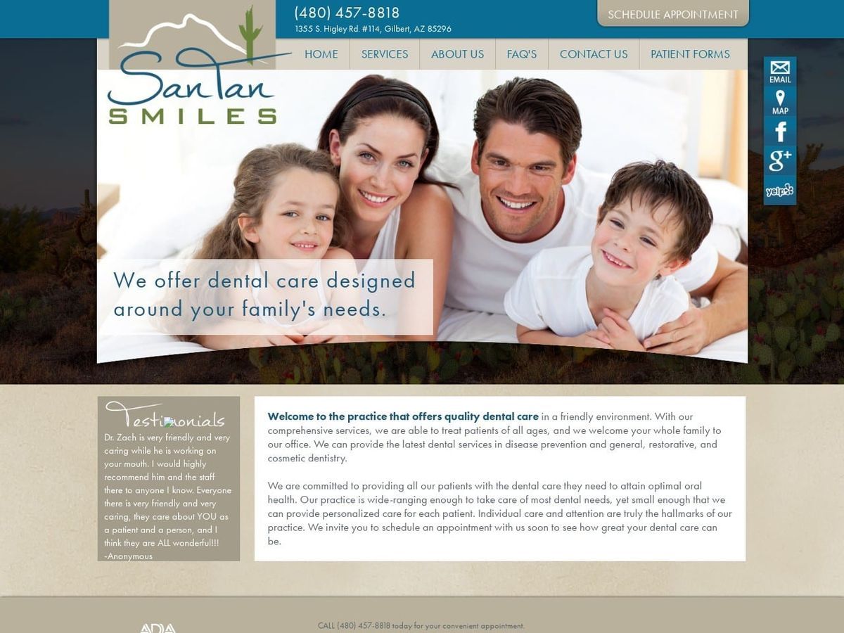 Dr. Zachary K. Davis DDS Website Screenshot from santansmiles.com