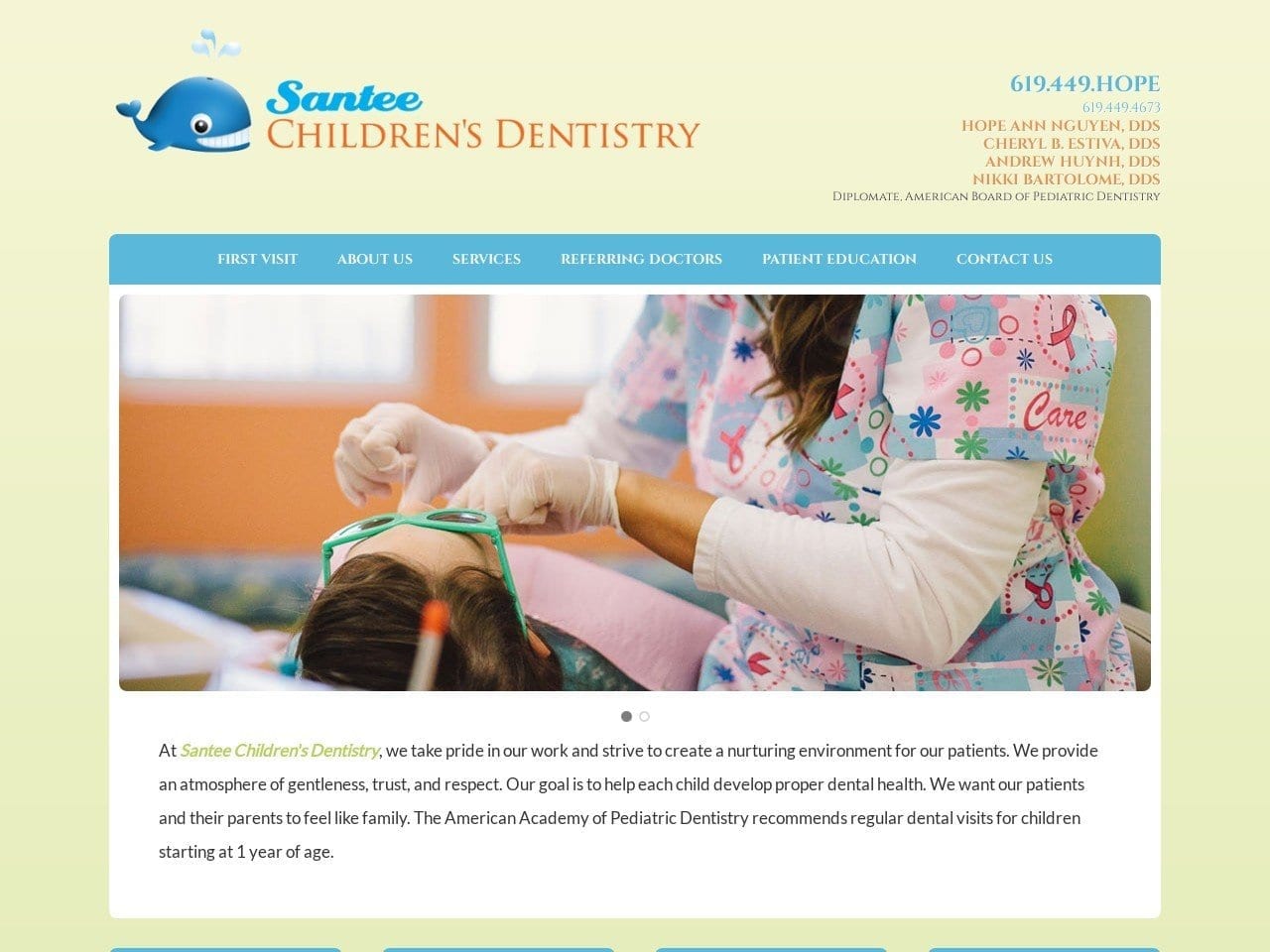 Santee Children Dentist Website Screenshot from santeechildrensdentistry.com