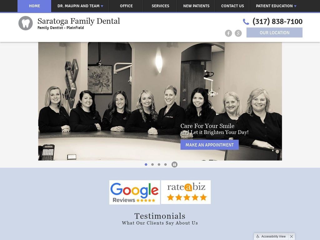 Saratoga Family Dental Website Screenshot from saratogafamilydental.com