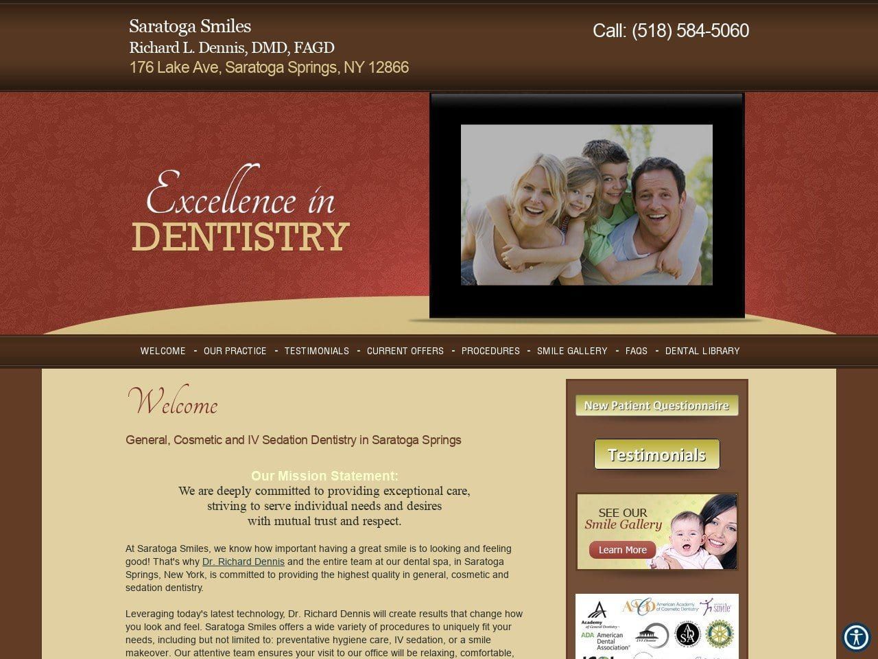 Saratoga Smiles | Richard L. Dennis DMD FAGD Website Screenshot from saratogasmiles.com