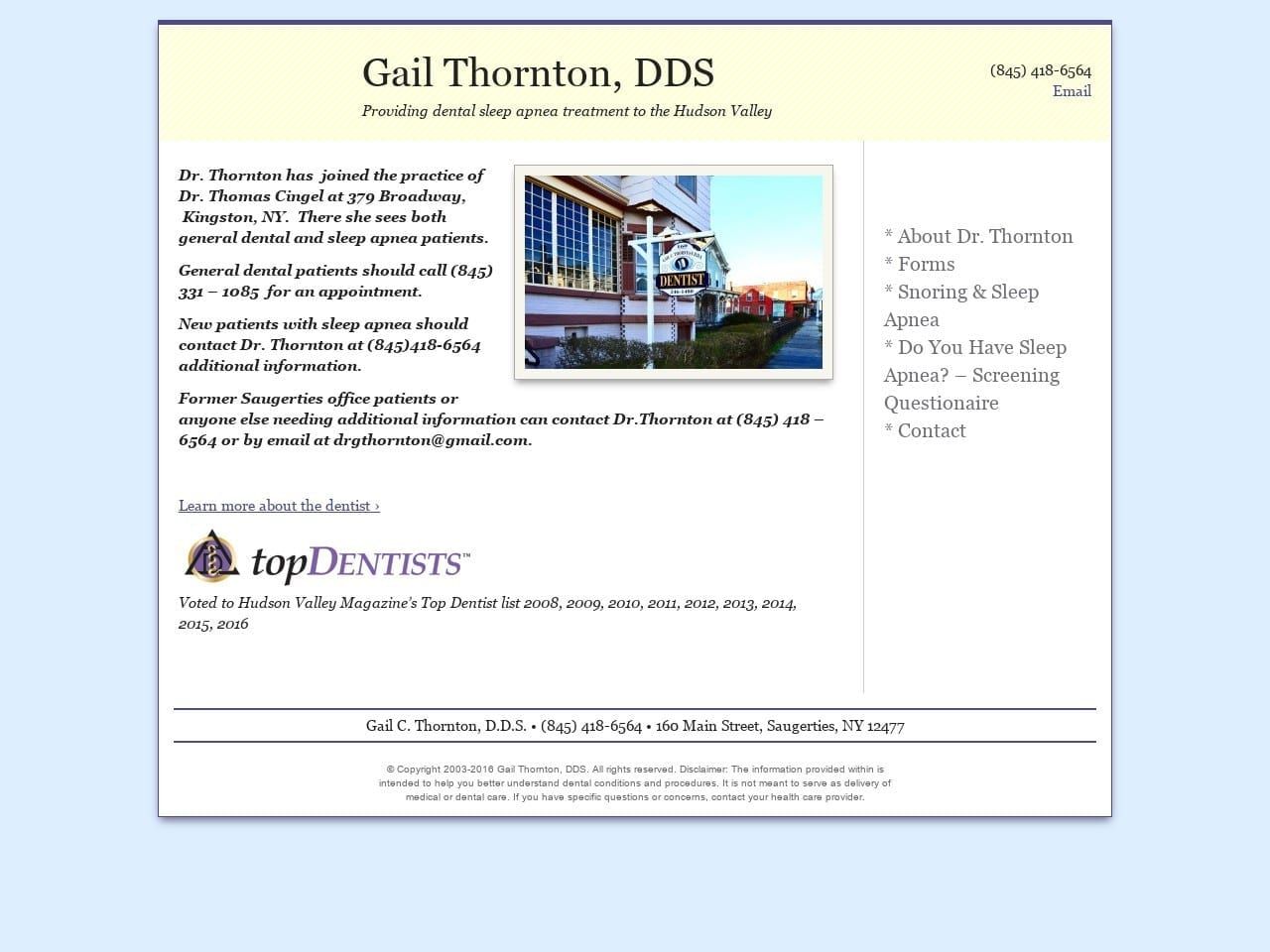 Gail Thornton DDS Website Screenshot from saugertiesdentist.com