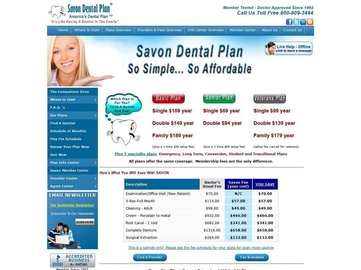 Savon Dental Plan Website Screenshot from savondentalplan.com