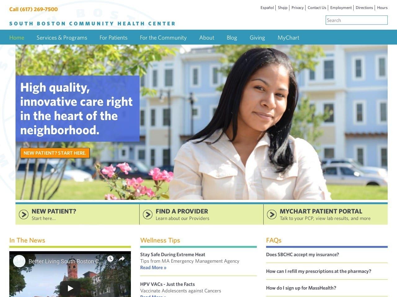 South Boston Comm Health Center Website Screenshot from sbchc.org