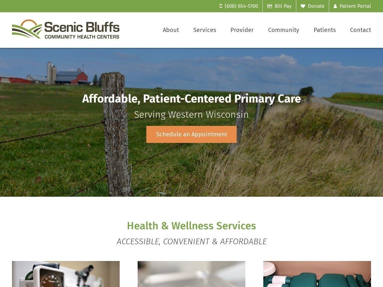 Scenic Bluffs Community Health Website Screenshot from scenicbluffs.org