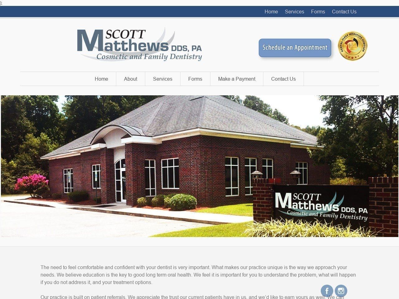 Scott B Matthews DDS PA Website Screenshot from scottmatthewsdds.com