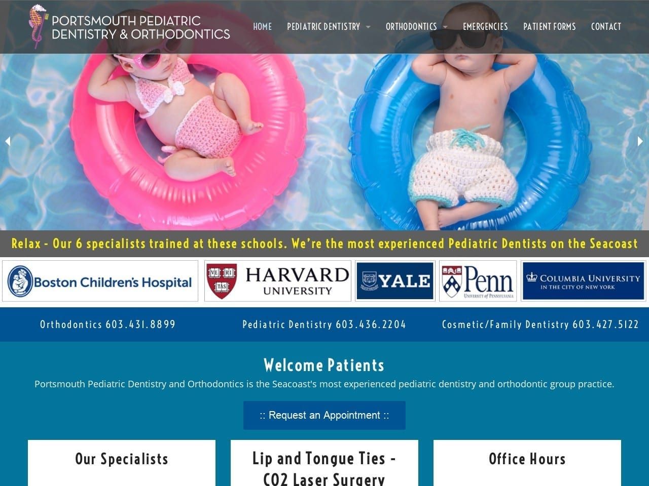 Portsmouth Pediatric Dentist Website Screenshot from seacoastsmiles.com