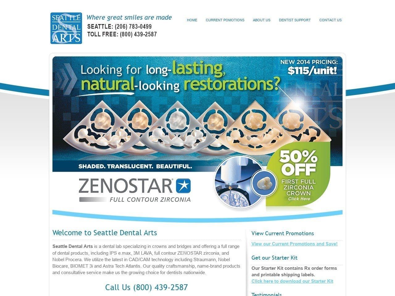 Seattle Dental Arts Website Screenshot from seattledentalarts.com