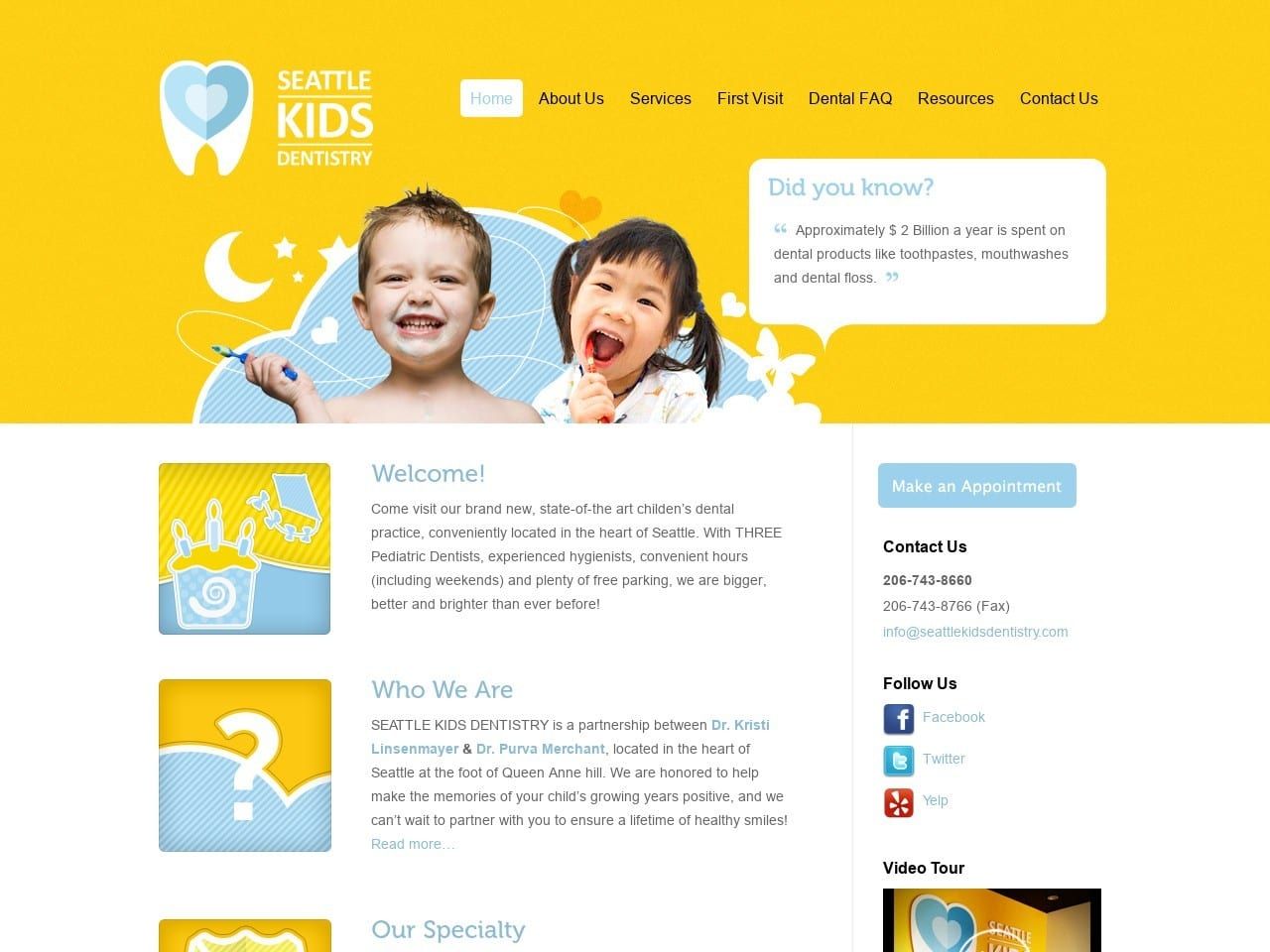Seattle Kids Dentistry Website Screenshot from seattlekidsdentistry.com