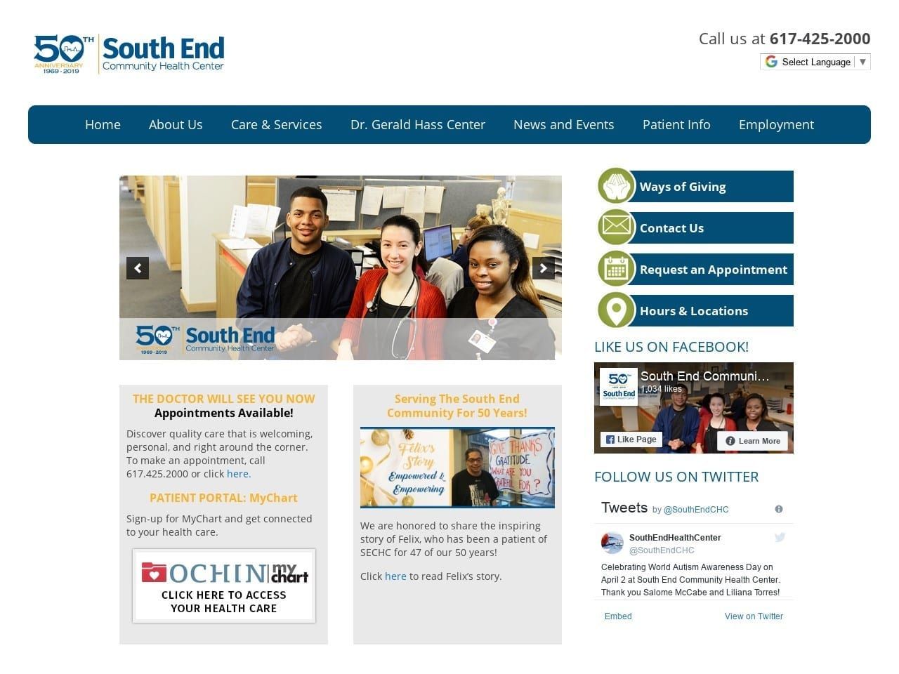 South End Community Health Center Website Screenshot from sechc.org