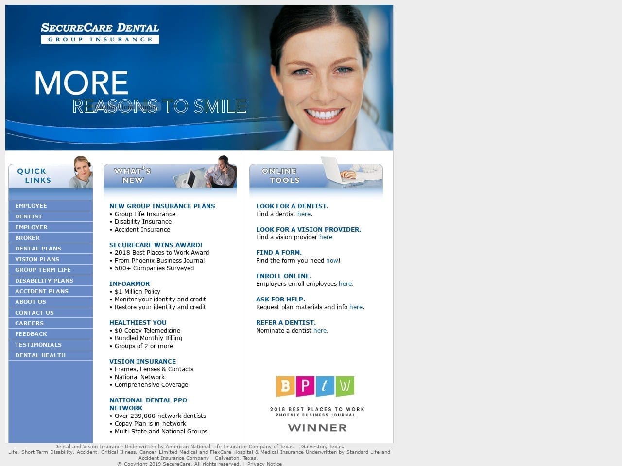 Secure Care Dental Inc Website Screenshot from securecaredental.com