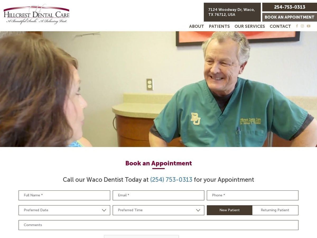 Hillcrest Dental Care Website Screenshot from sedationdentistwaco.com