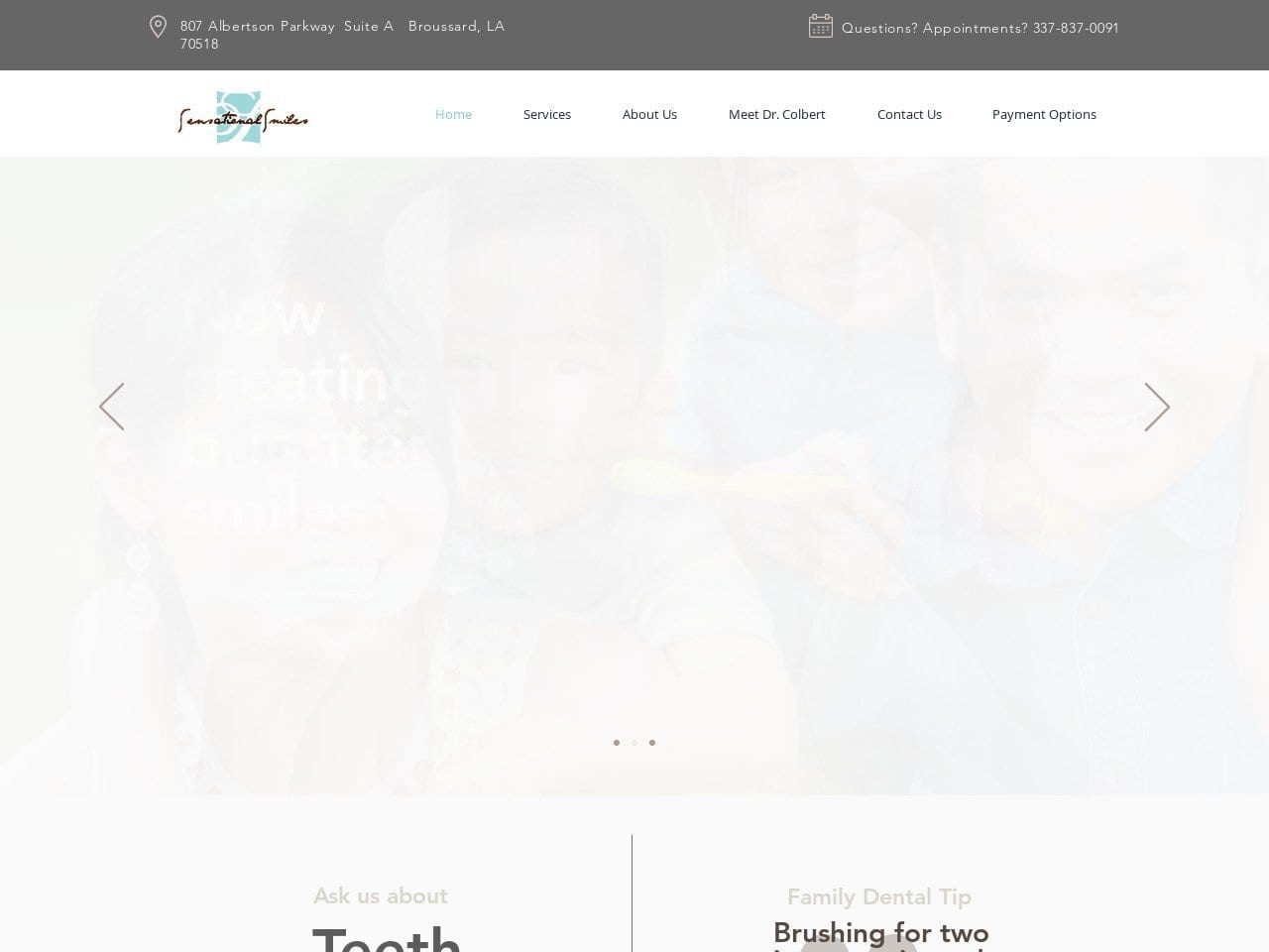 Colbert Family Dental Website Screenshot from sensationalsmilesla.com