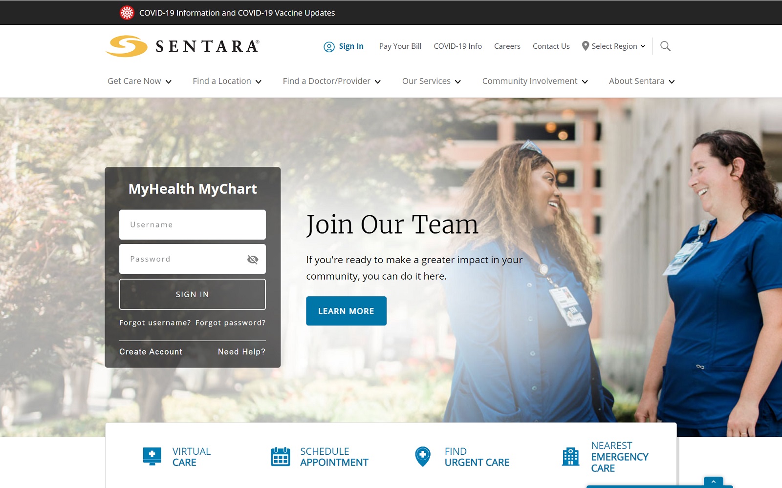 sentara.com screenshot