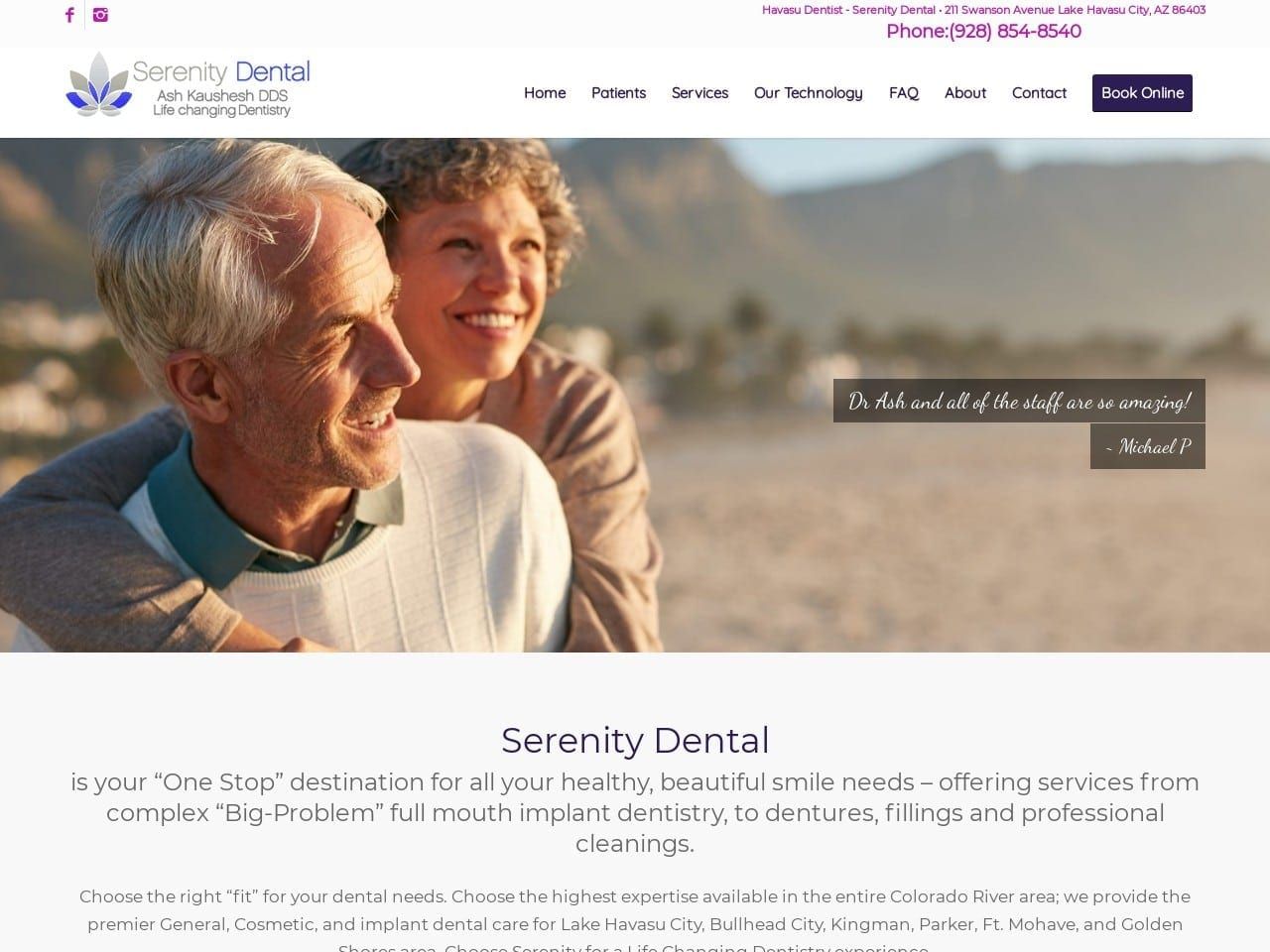 Serenity Dental. Dr. Ash Kaushesh Dds Fagd Macsd F Website Screenshot from serenityhavasu.com