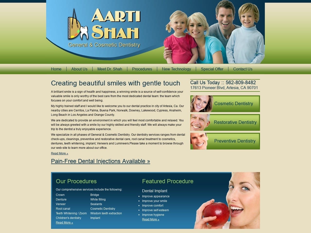 Aarti Shah DDS Inc Website Screenshot from shahdentistry.com