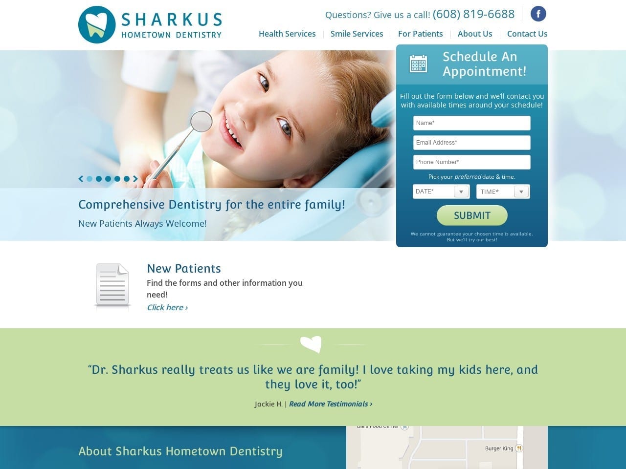 Sharkus Hometown Dentist Website Screenshot from sharkushometowndentistry.com