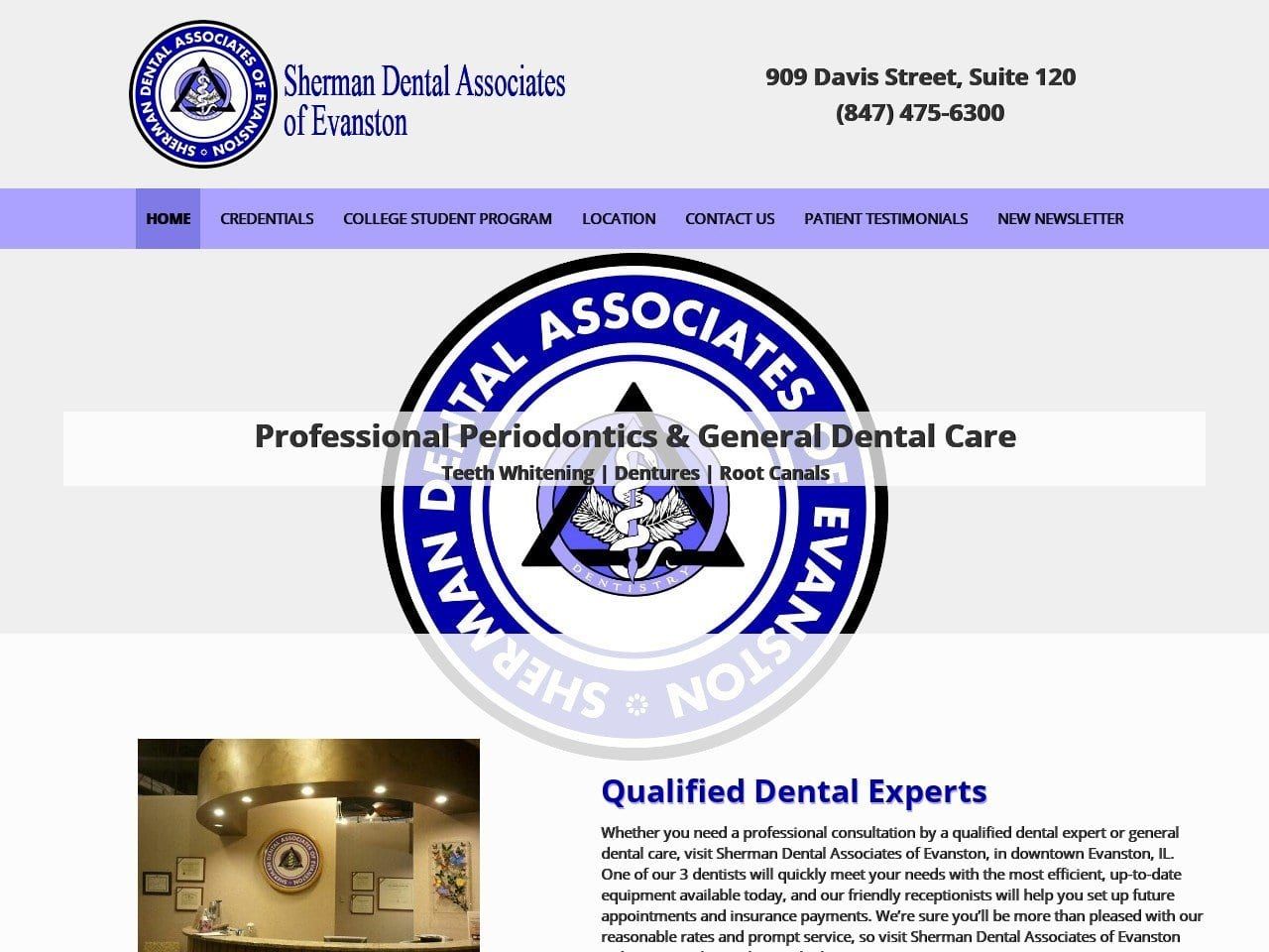 Sherman Dental Associates of Evanston Website Screenshot from shermandental.org