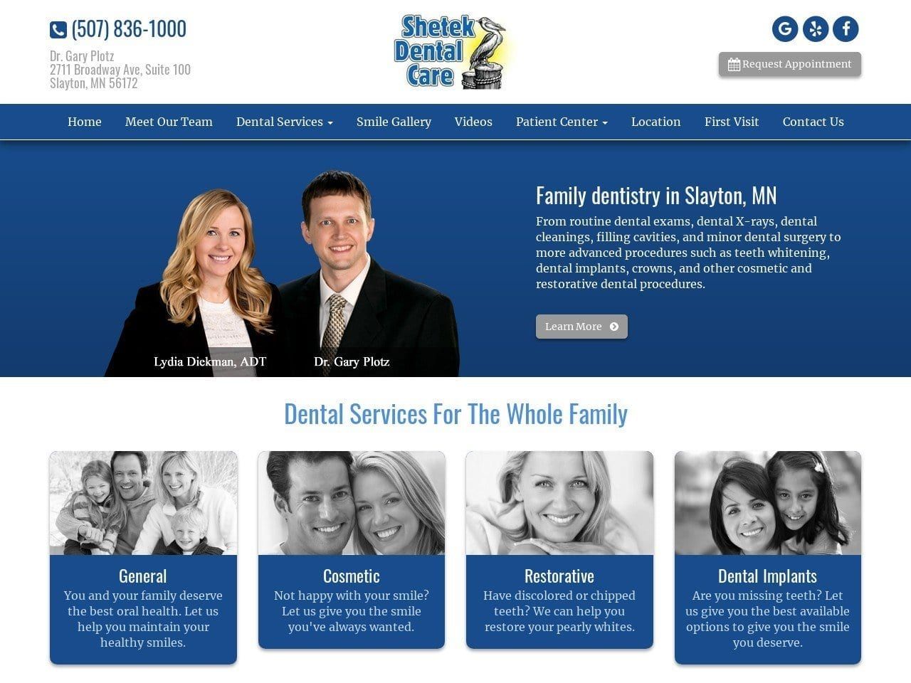 Shetek Dental Care Website Screenshot from shetekdental.com