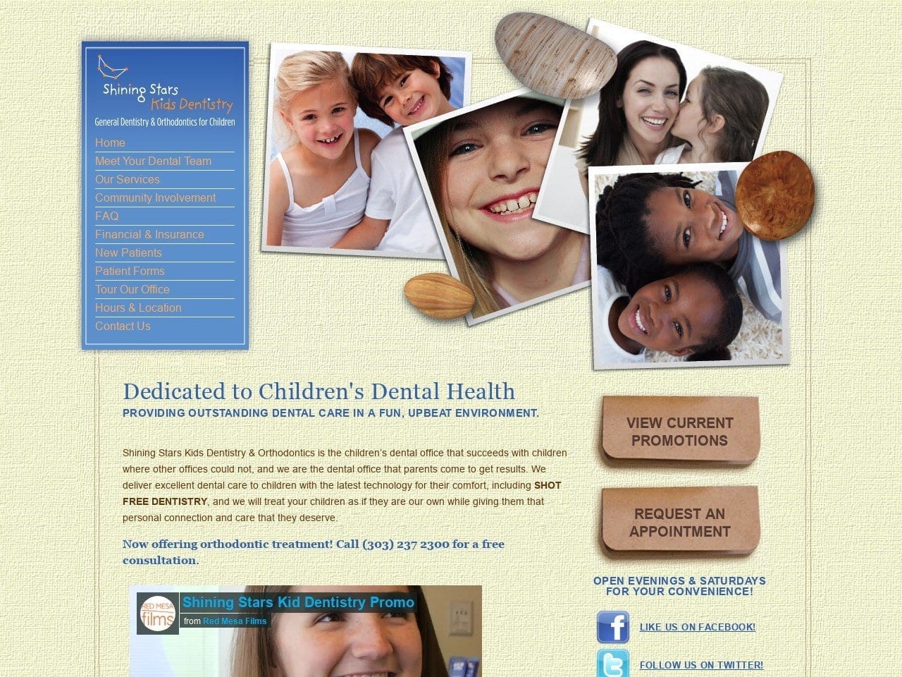 Shining Stars Kids Dentist Website Screenshot from shiningstarskidsdentistry.com