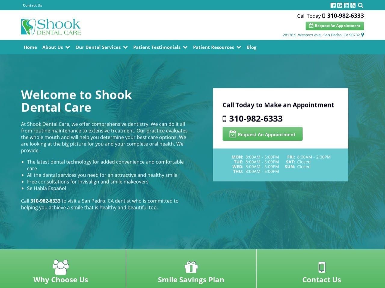 Shook Dental Care Website Screenshot from shookdentalcare.com