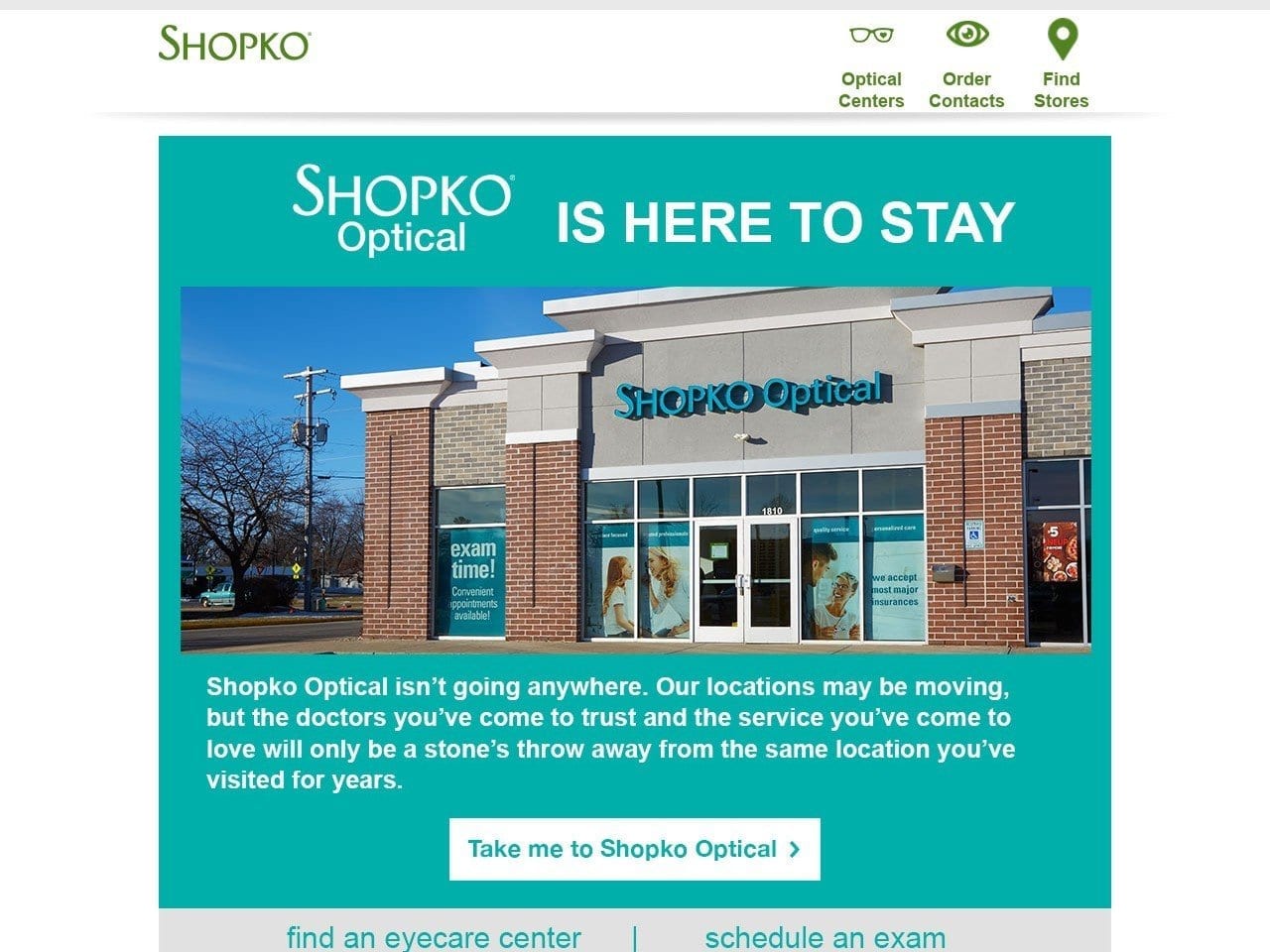 Shopko Eyecare Center Website Screenshot from shopko.com