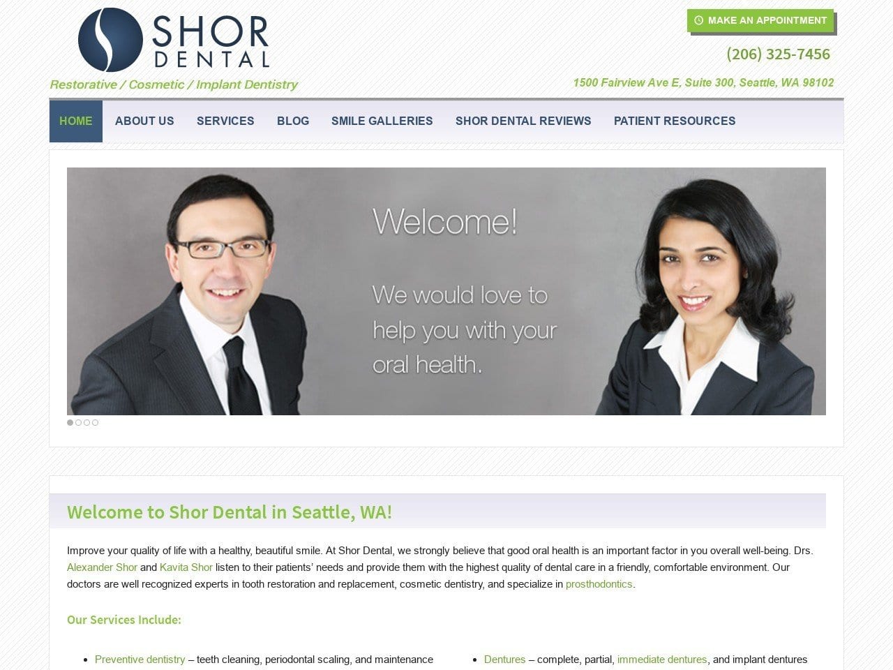 Shor Dental Website Screenshot from shordental.com