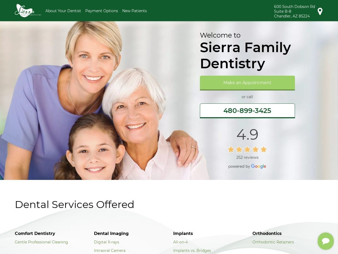 Sierra Family Dentistry Website Screenshot from sierrafamilydentistry.com