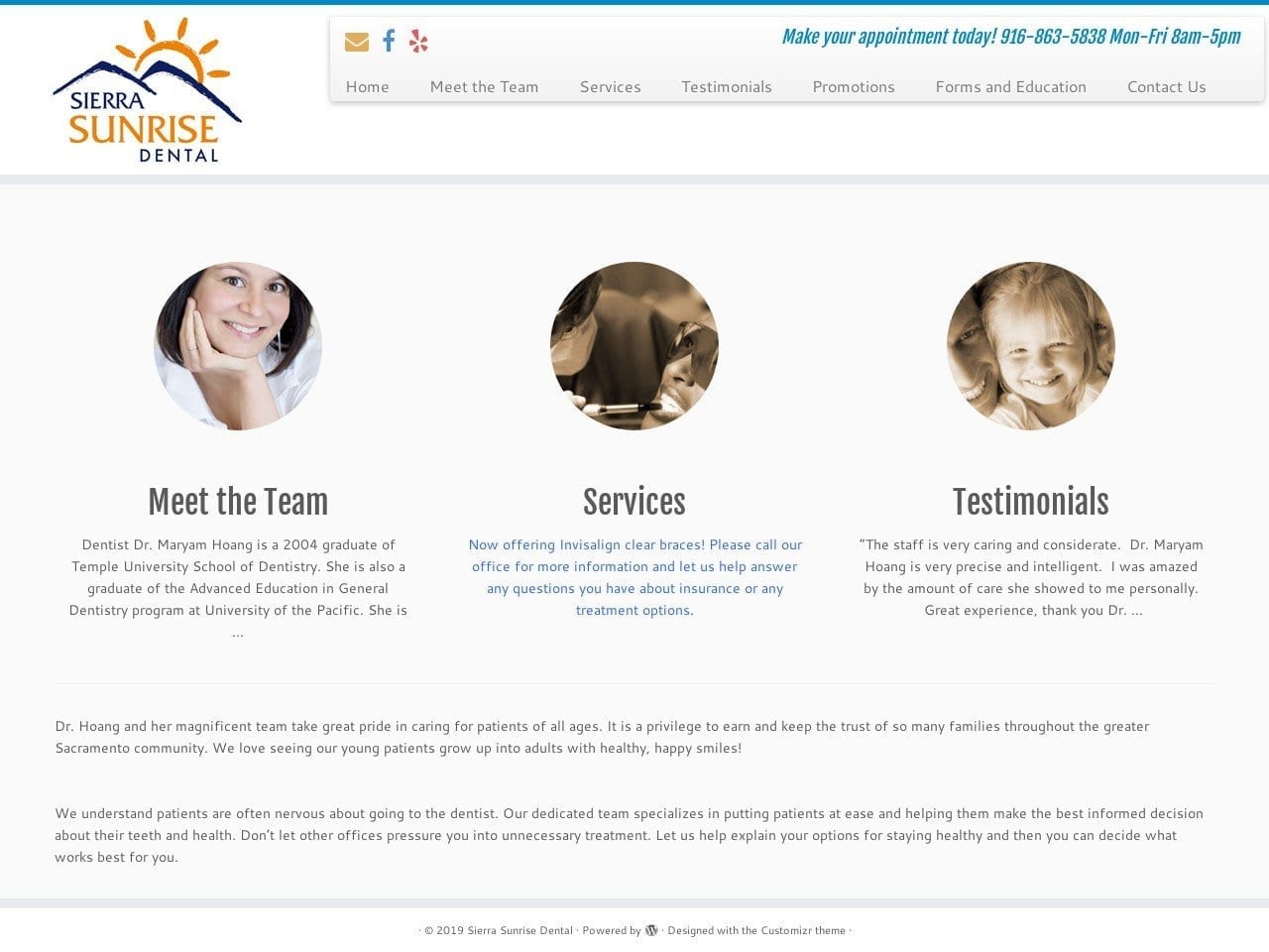 Sierra Sunrise Dental Website Screenshot from sierrasunrisedental.com