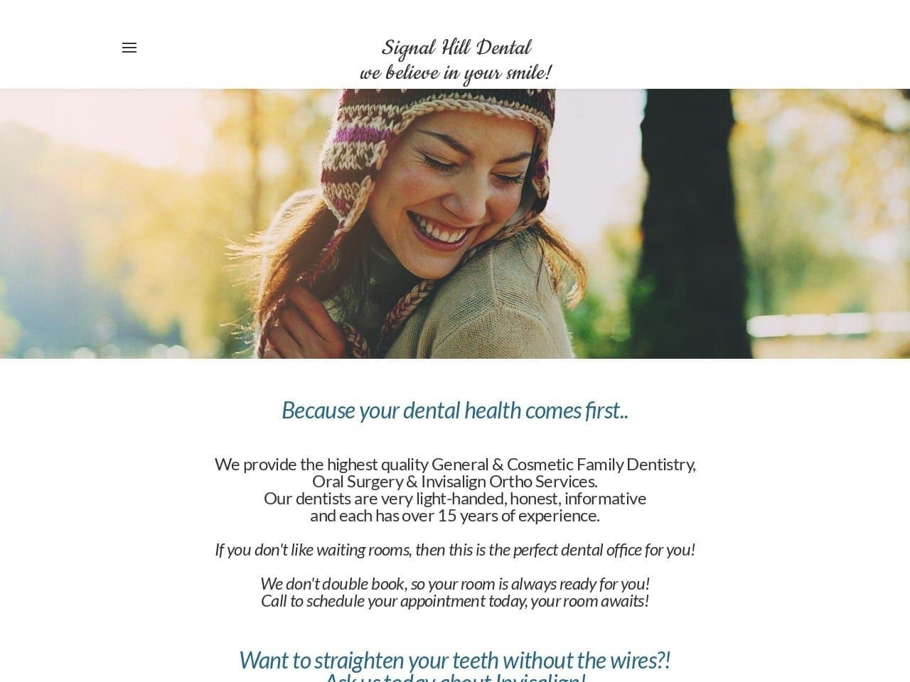 Signal Hill Dental Website Screenshot from signalhilldentalcare.com