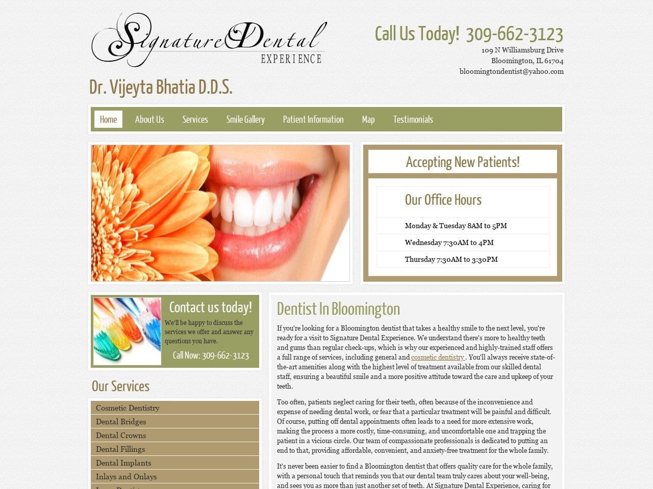 Dr. Vijeyta Bhatia DDS Website Screenshot from signaturedentalexperience.com