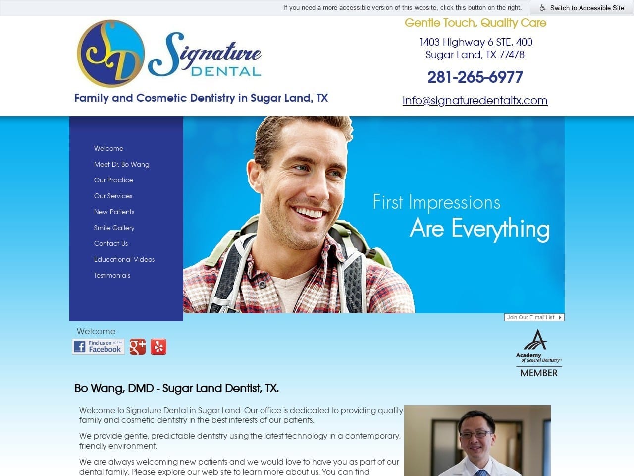 Dr. Bo Wang DMD Website Screenshot from signaturedentaltx.com