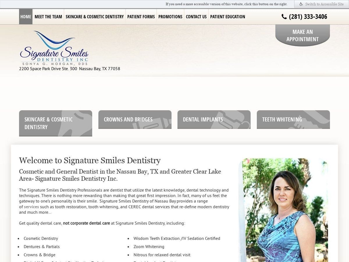 Dr. Sonya G. Morgan DDS Website Screenshot from signaturesmilesdentistry.com