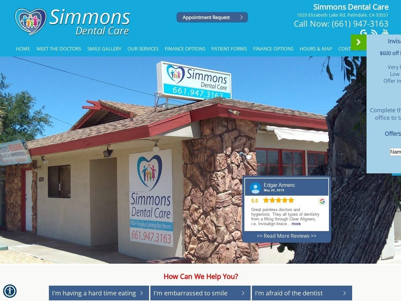 Simmons Dental Care Website Screenshot from simmonsdentalcare.com