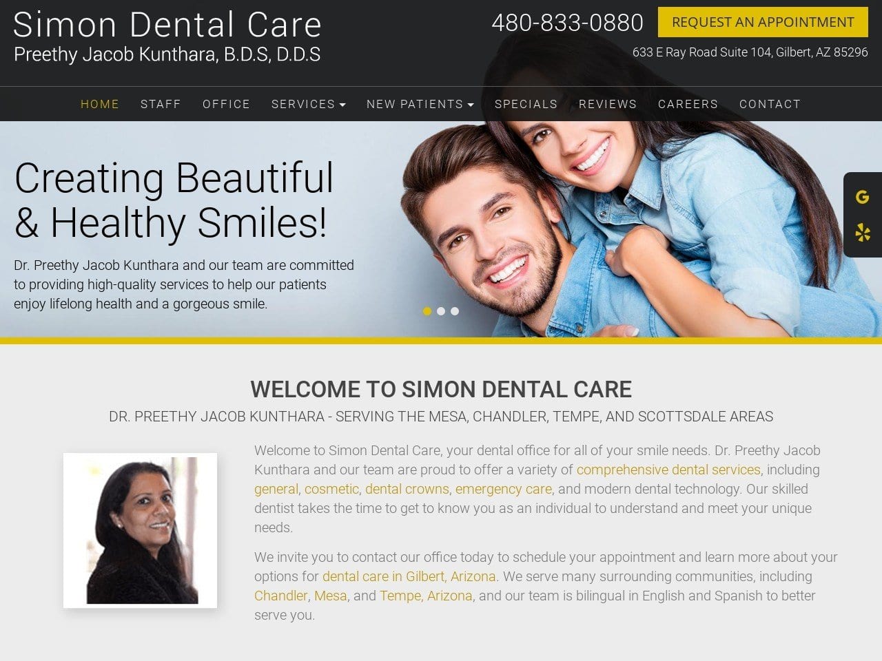 Simon Dental Care Website Screenshot from simondentalcare.com