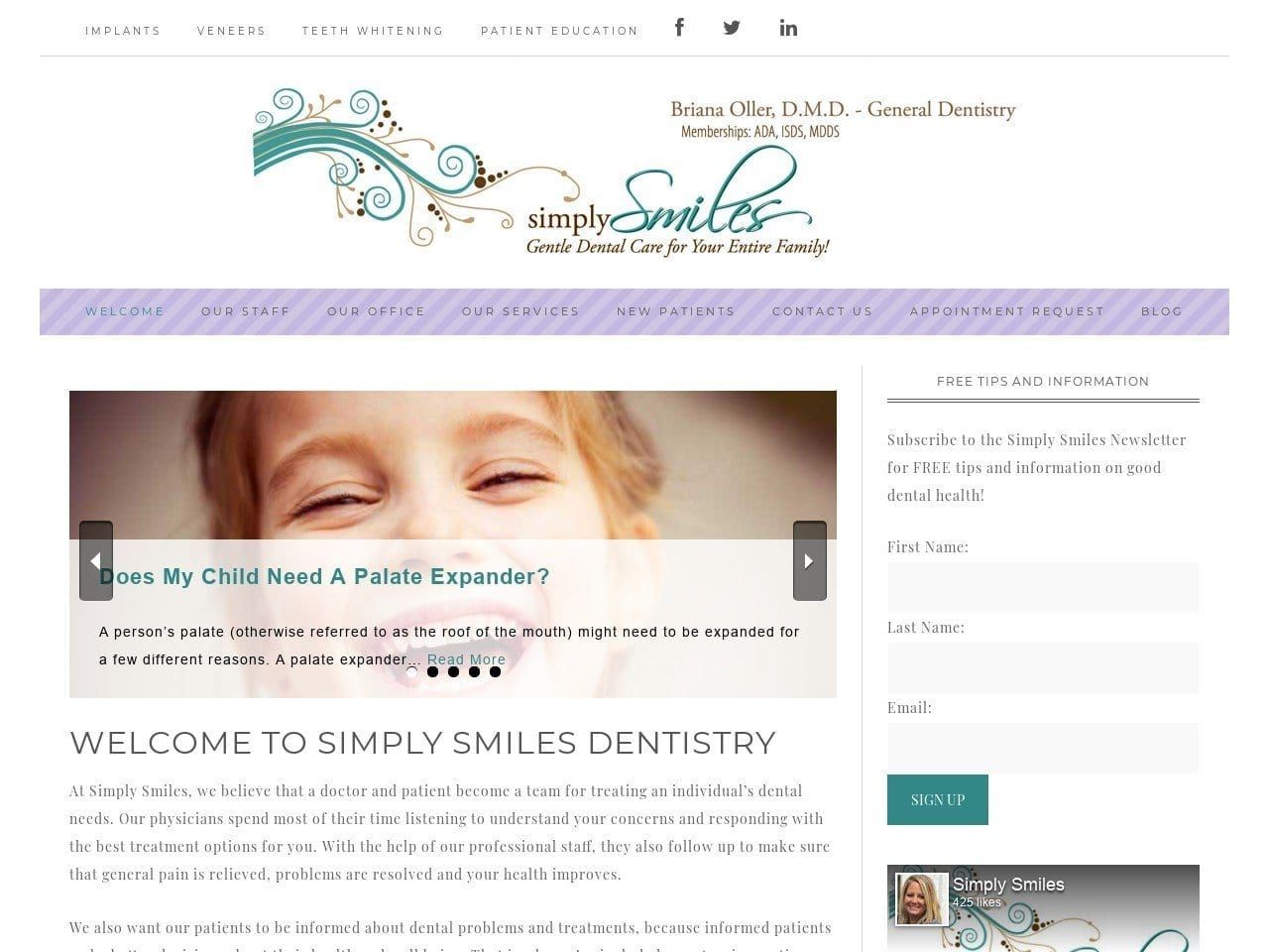 Simply Smiles Website Screenshot from simplysmilesdentistry.com