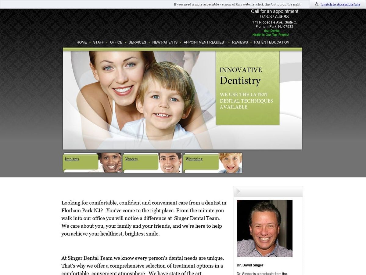 David M. Singer DDS Website Screenshot from singerdentalteam.com