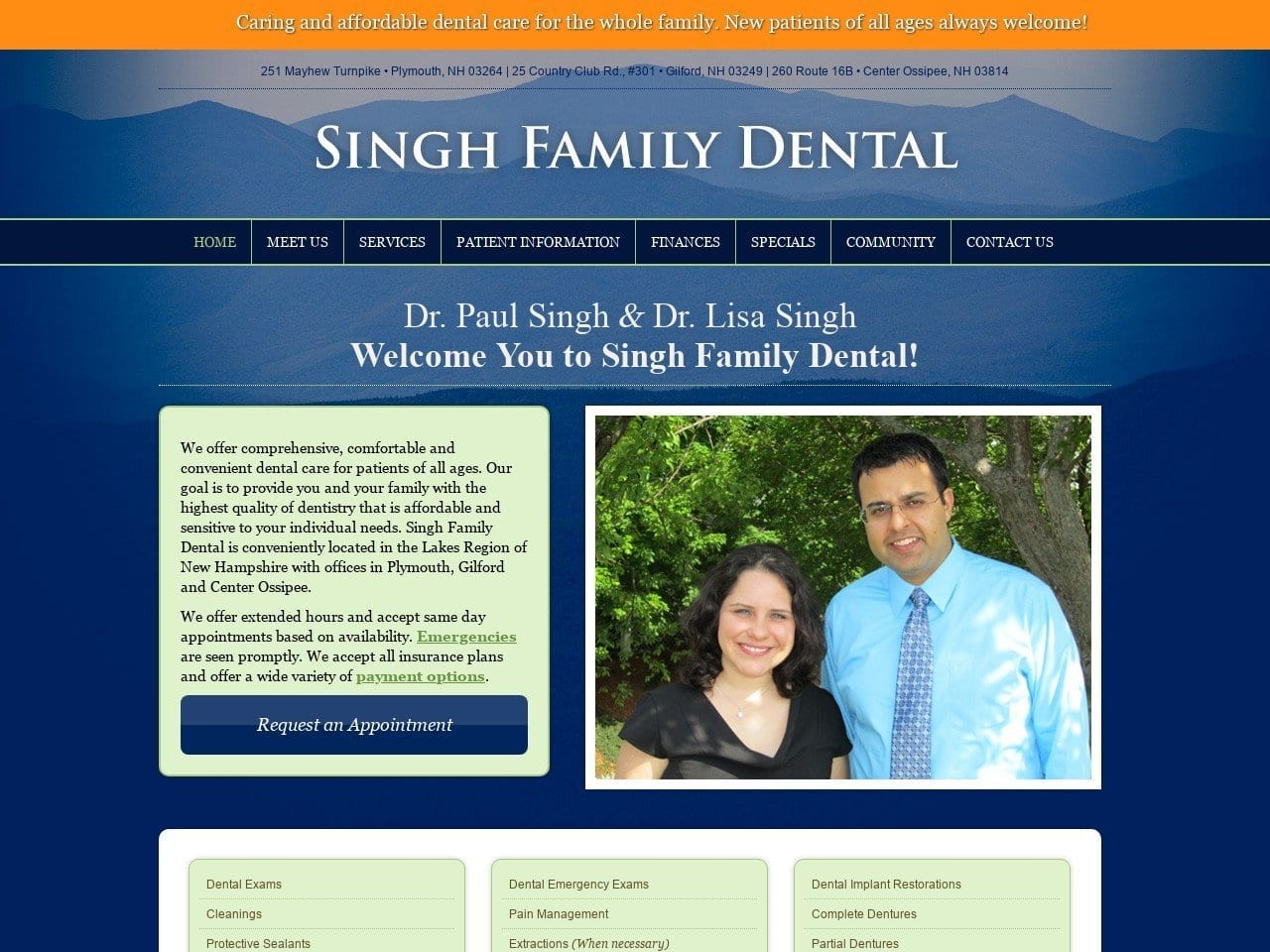 Singh Family Dental Website Screenshot from singhfamilydental.com