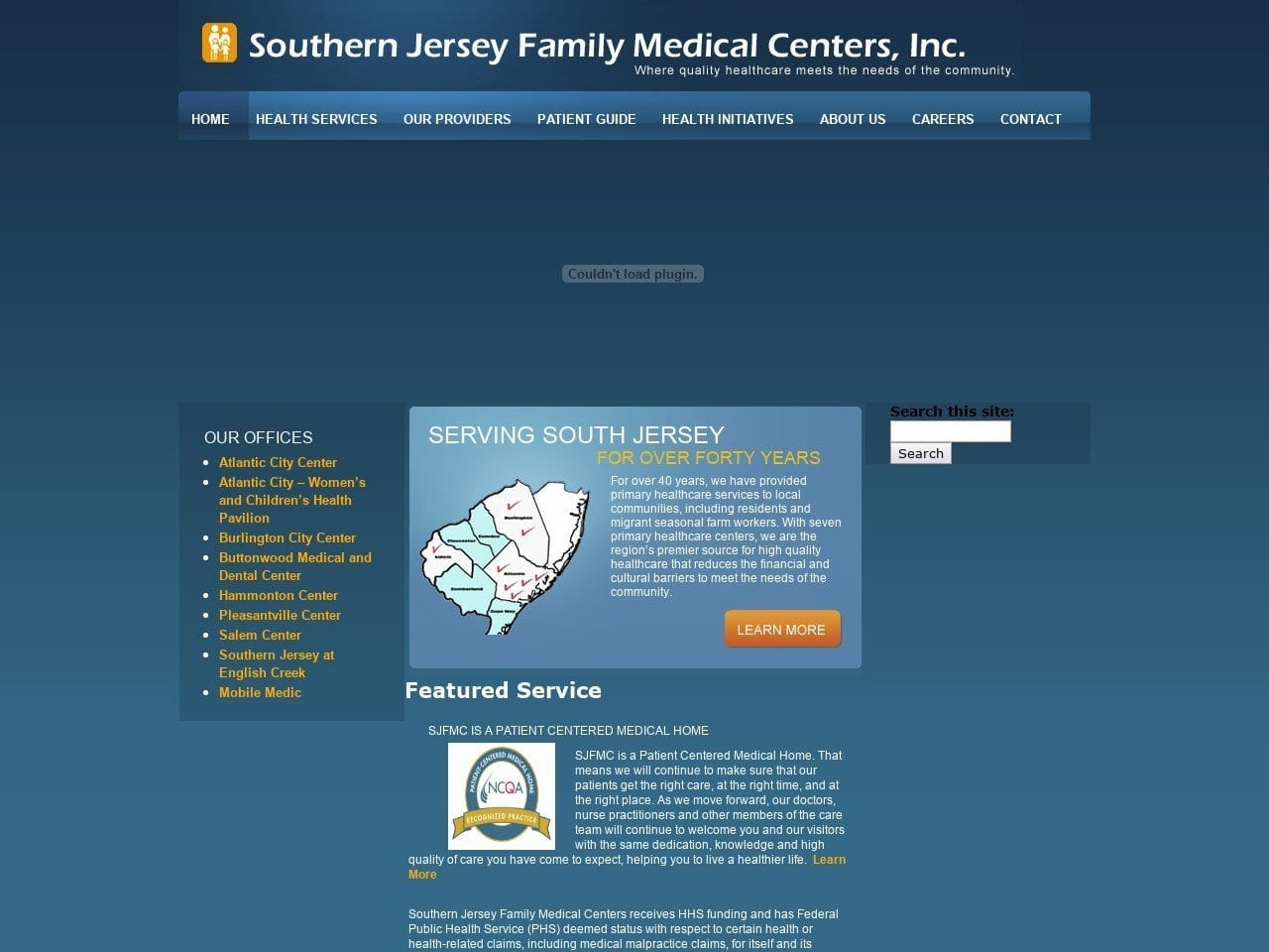 Southern Jersey Family Med Center Website Screenshot from sjfmc.org