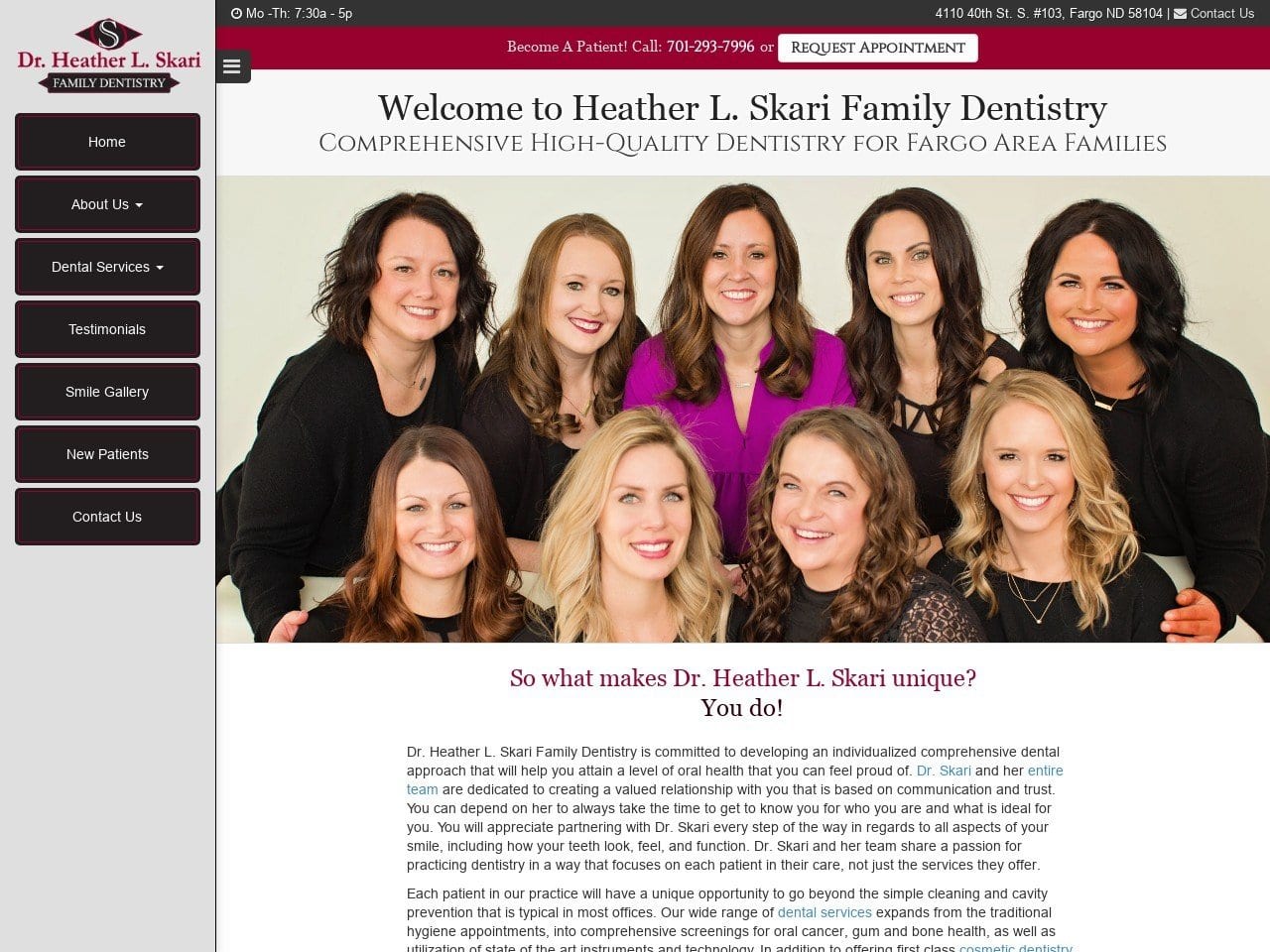 Dr. Heather L. Skari Family Dentist Website Screenshot from skarifamilydentistry.com