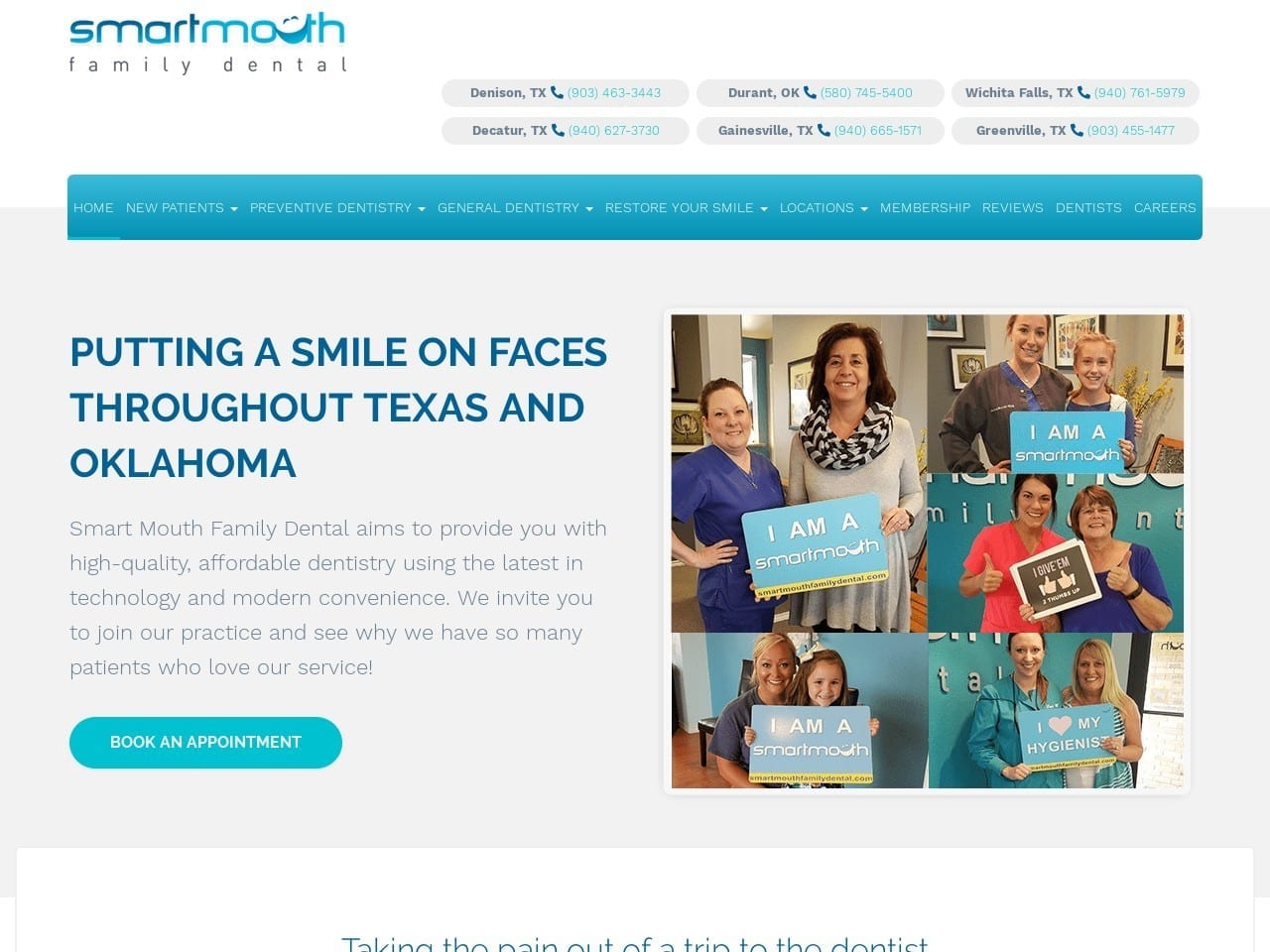 Smart Mouth Family Dental Decatur TX Website Screenshot from smartmouthfamilydental.com