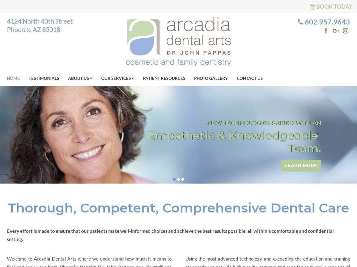 Arcadia Dental Arts Website Screenshot from smilearcadia.com
