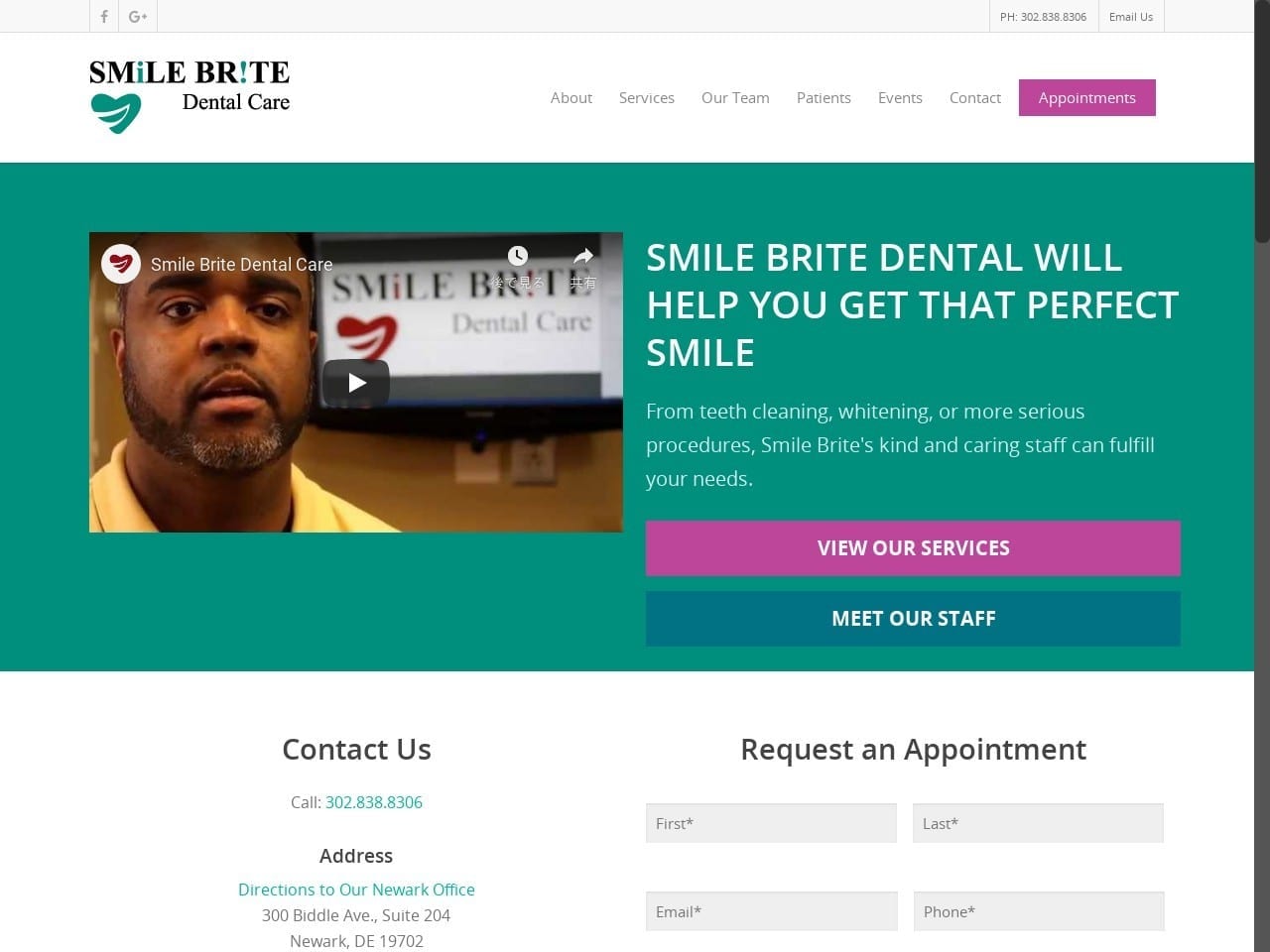 Smile Brite Dental Care Website Screenshot from smilebritedelaware.com