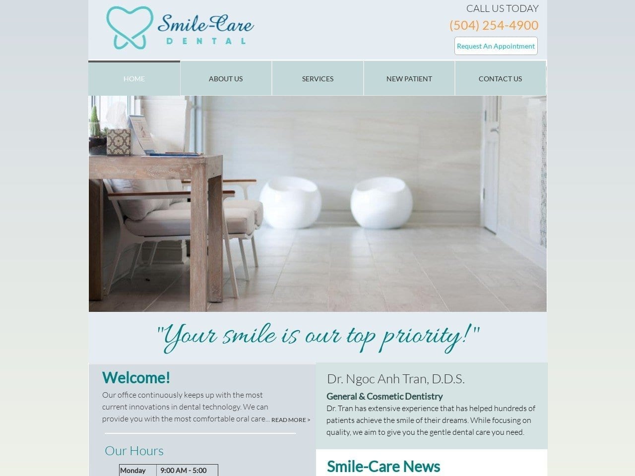 Smile Care Dental Website Screenshot from smilecarenola.com