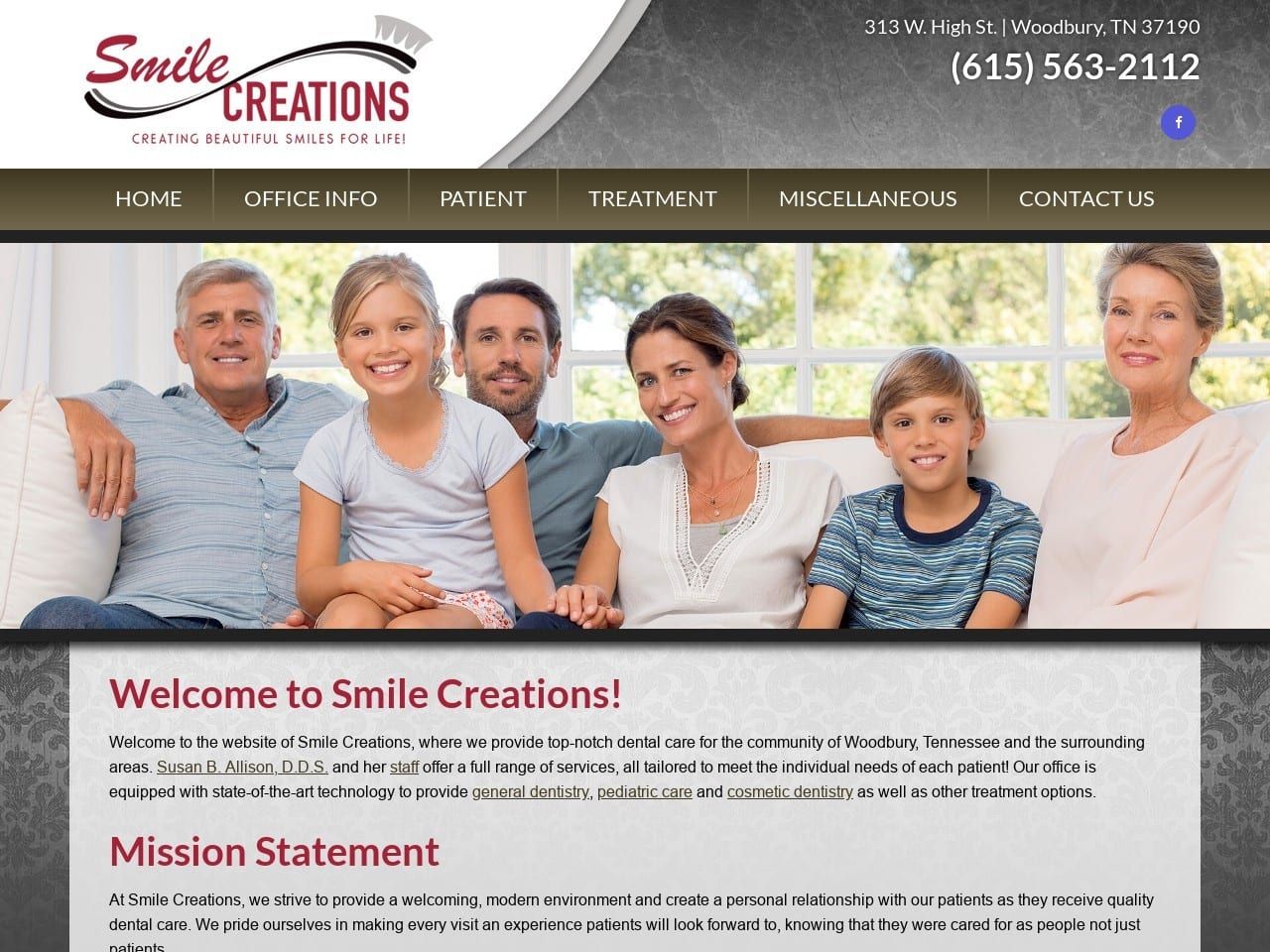 Smile Creations Website Screenshot from smilecreationstn.com