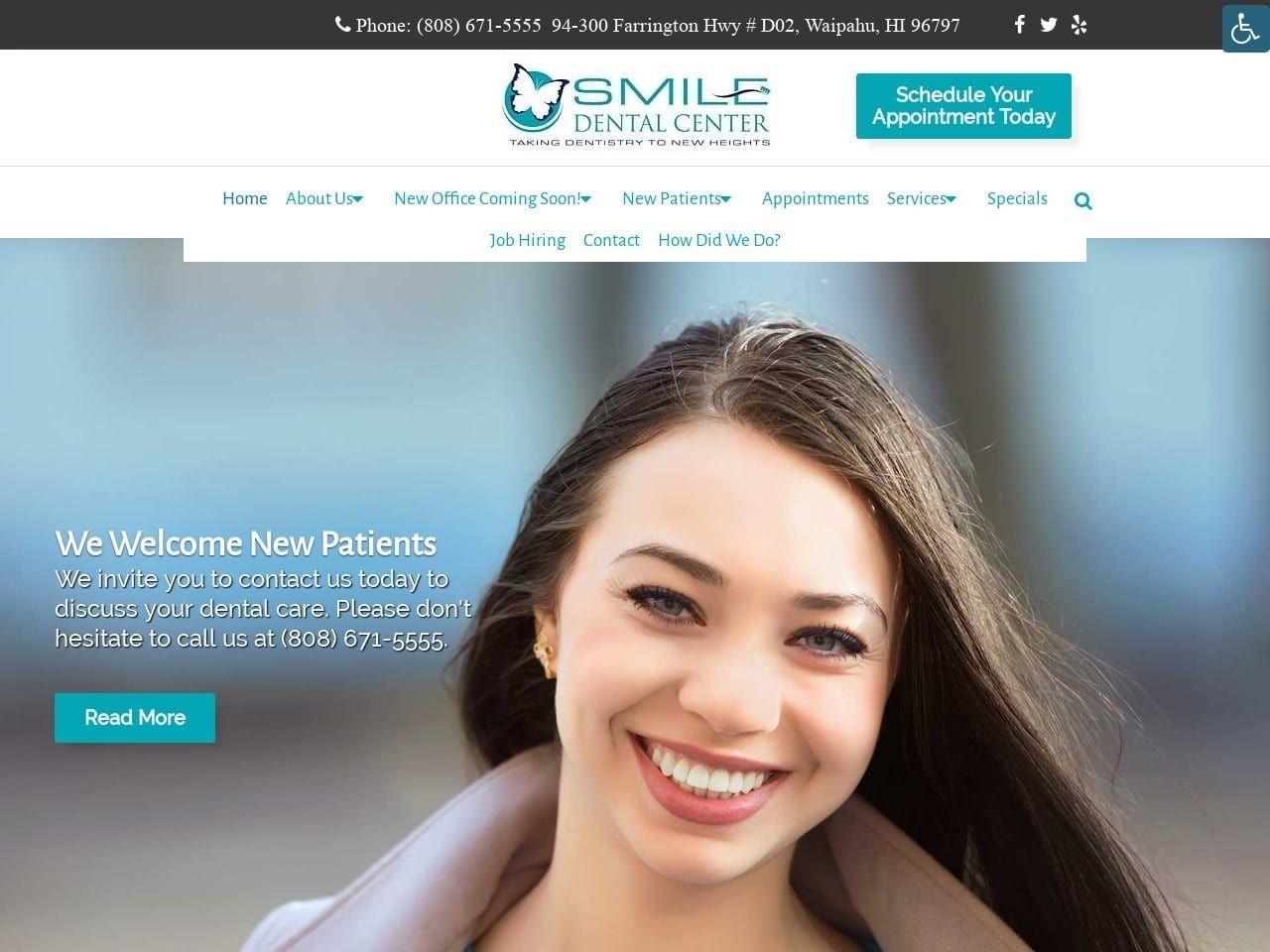 Smile Dental  Centerinc Website Screenshot from smiledentalcenterinc.com