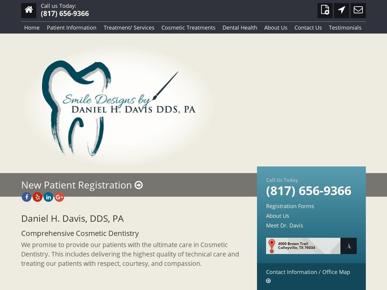 Daniel H. Davis DDS Website Screenshot from smiledesignsofcolleyville.com